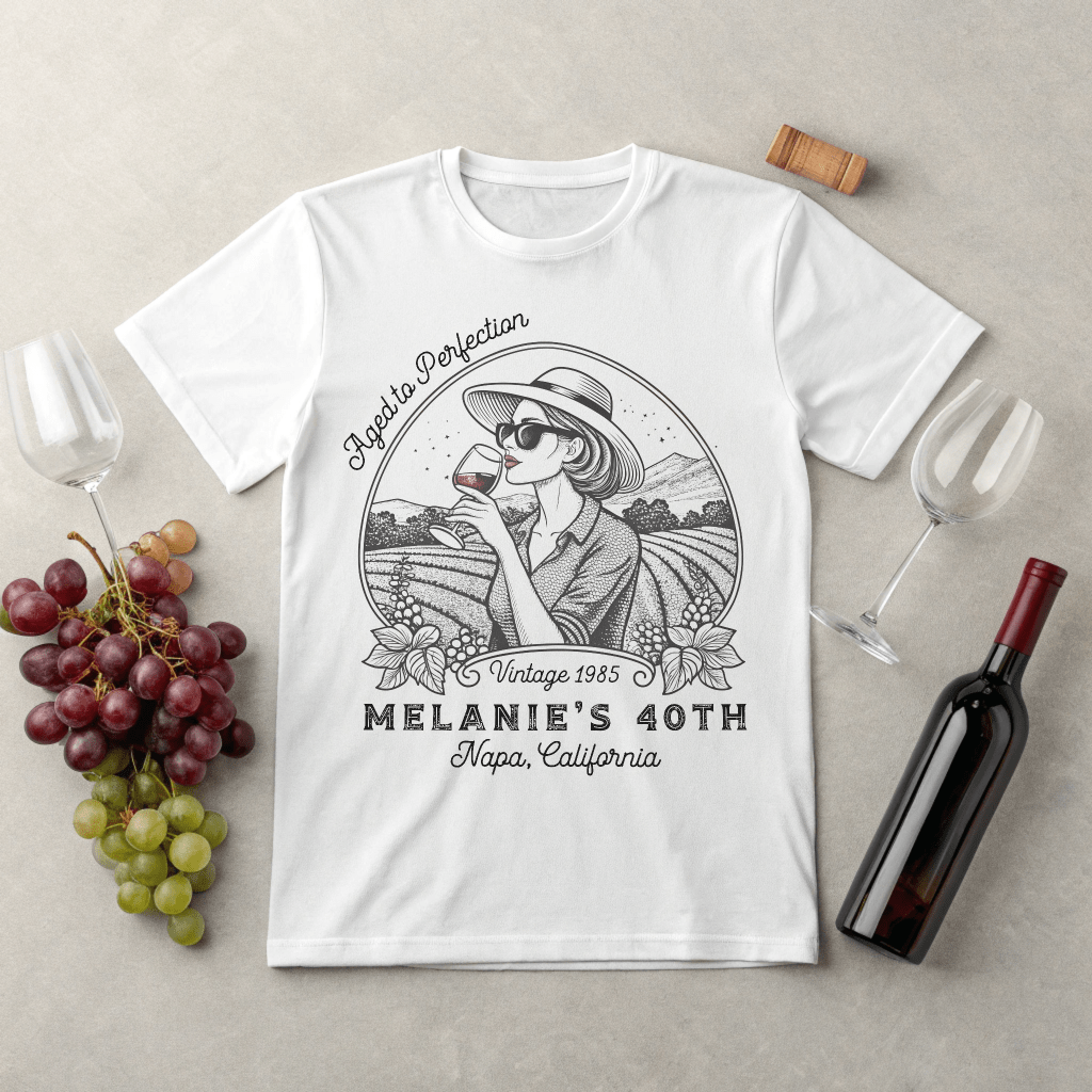 Wine Vintage Aged to Perfection Personalized Birthday T-Shirt - Out of Office Outfitters - T-Shirt